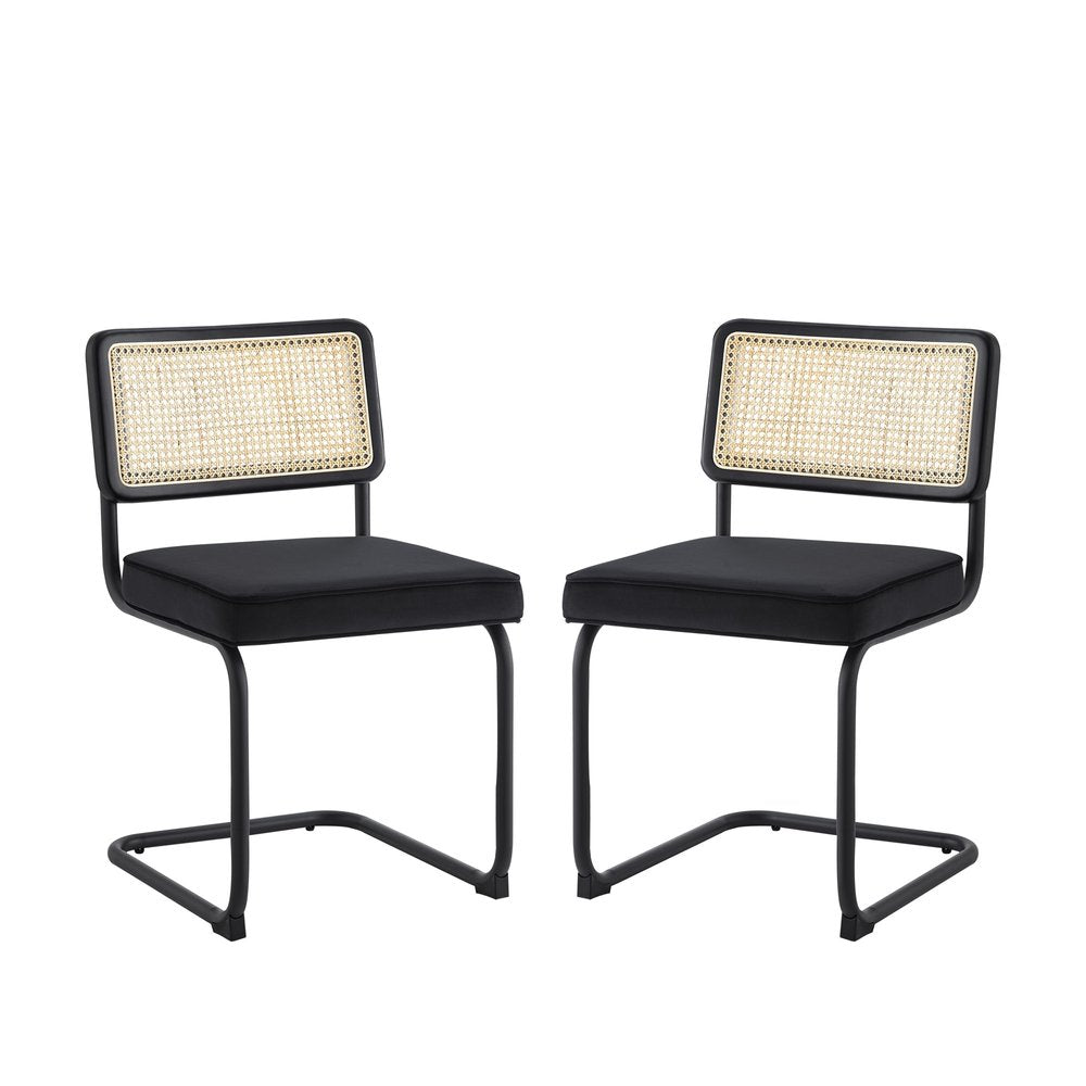 Set of Two Gray and Silver Upholstered Velvet Dining Side Chairs