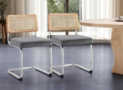 Set of Two Gray and Silver Upholstered Velvet Dining Side Chairs