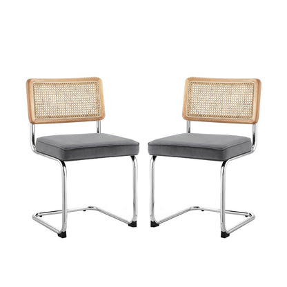 Set of Two Gray and Silver Upholstered Velvet Dining Side Chairs