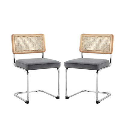 Set of Two Gray and Silver Upholstered Velvet Dining Side Chairs