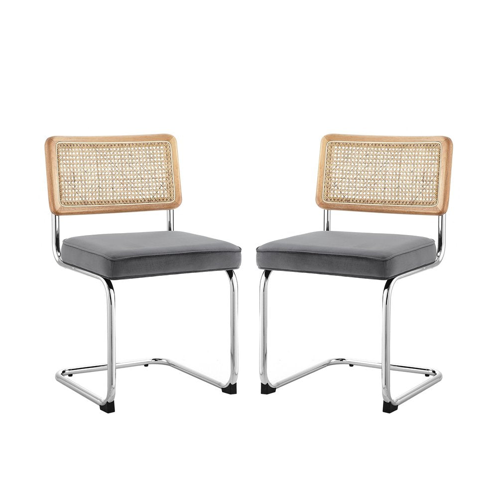 Set of Two Gray and Silver Upholstered Velvet Dining Side Chairs