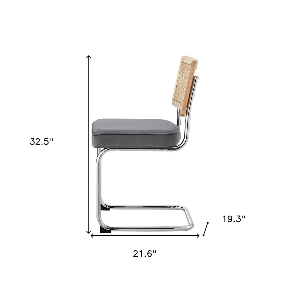 Set of Two Gray and Silver Upholstered Velvet Dining Side Chairs