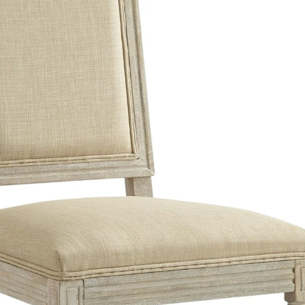 Set of Two Beige and Brown Upholstered Linen Dining Side Chairs