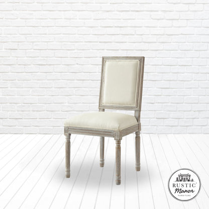 Set of Two Beige and Brown Upholstered Linen Dining Side Chairs