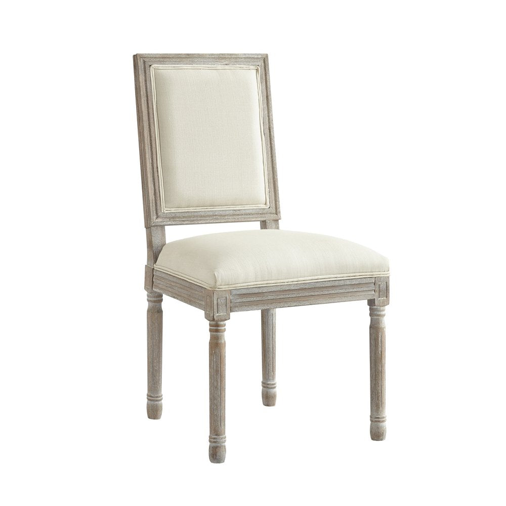 Set of Two Beige and Brown Upholstered Linen Dining Side Chairs