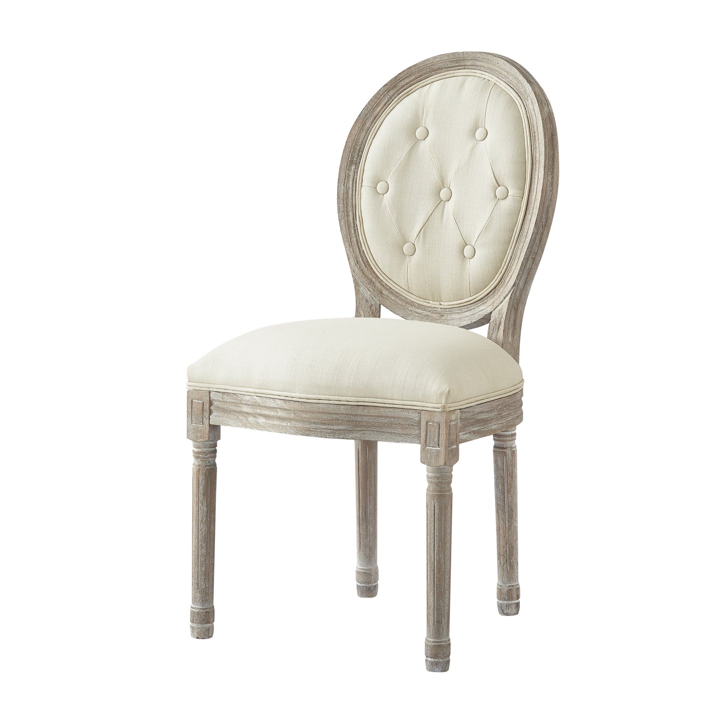 Tufted Beige and Brown Upholstered Linen Dining Side Chair