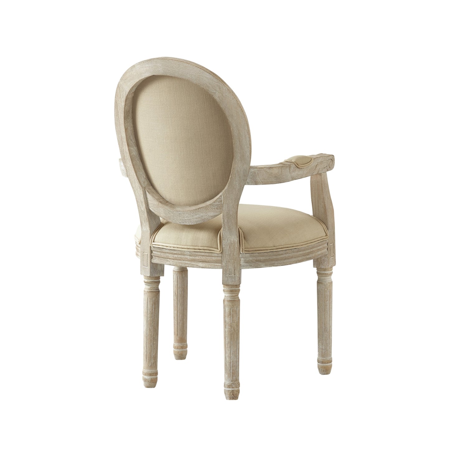 Tufted Beige and Brown Upholstered Linen Dining Arm Chair