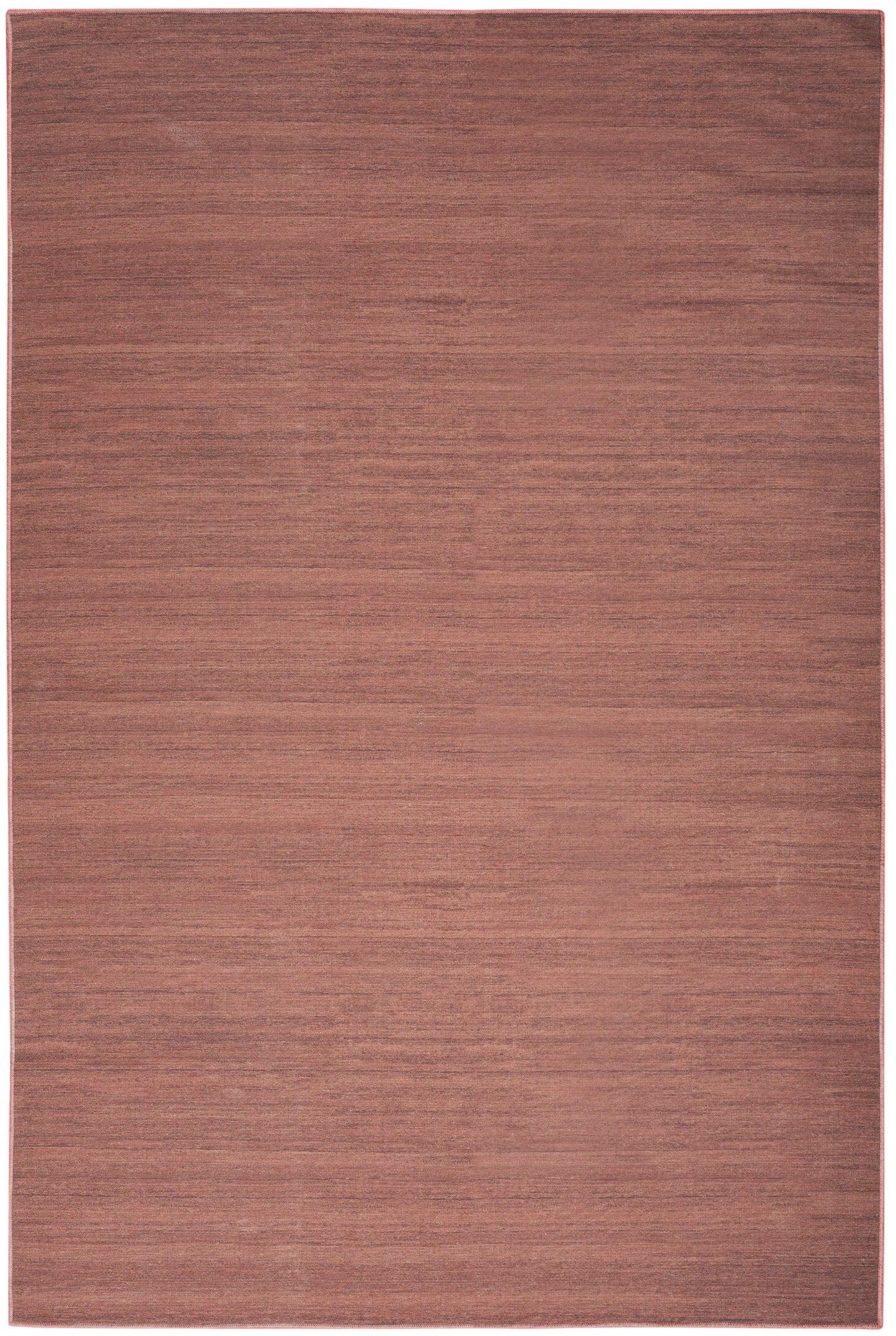 Warm reddish-brown rug with a subtle linear texture across the surface.
