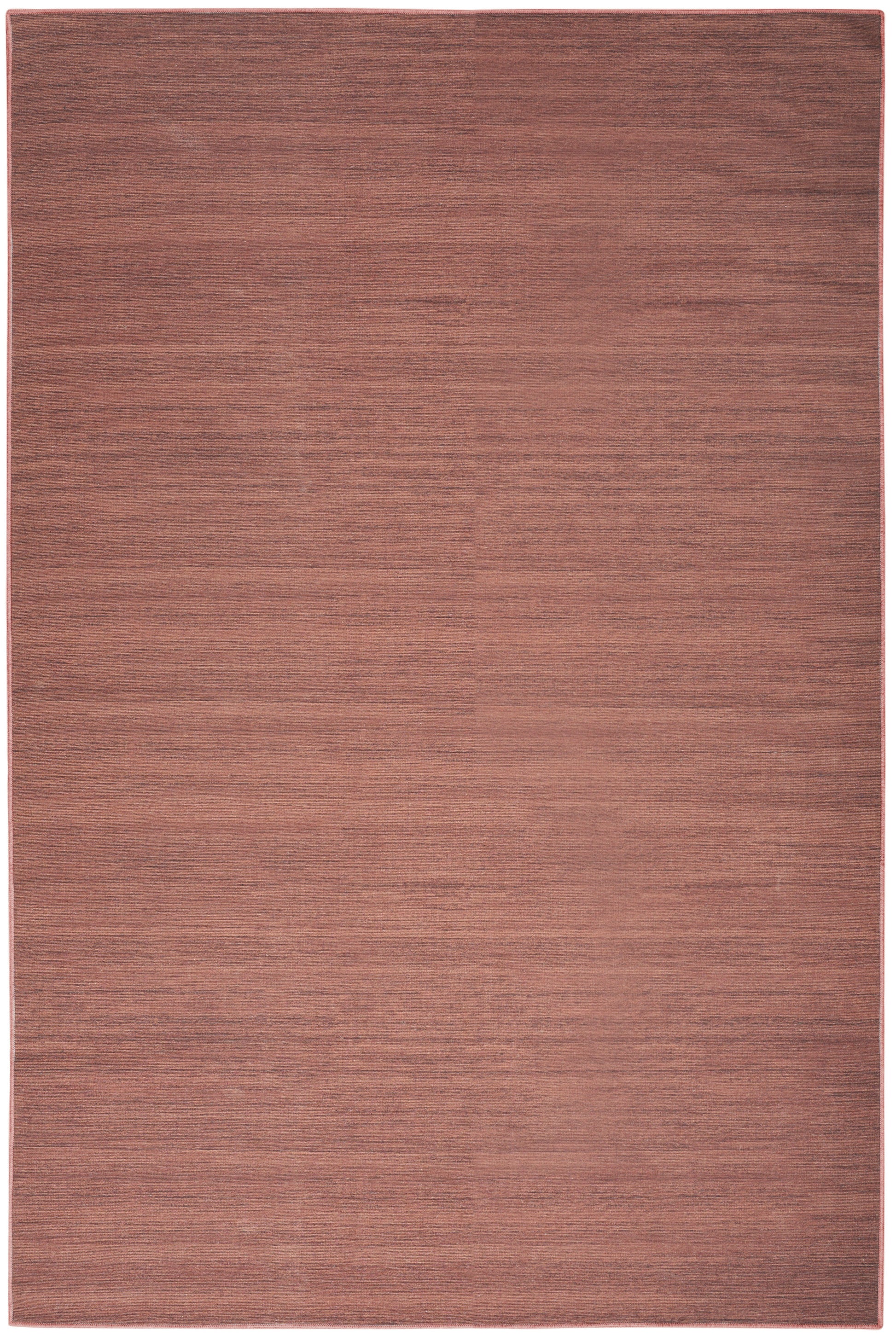 Warm reddish-brown rug with a subtle linear texture across the surface.