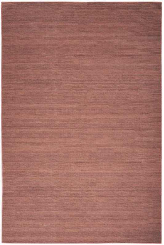Warm reddish-brown rug with a subtle linear texture across the surface.