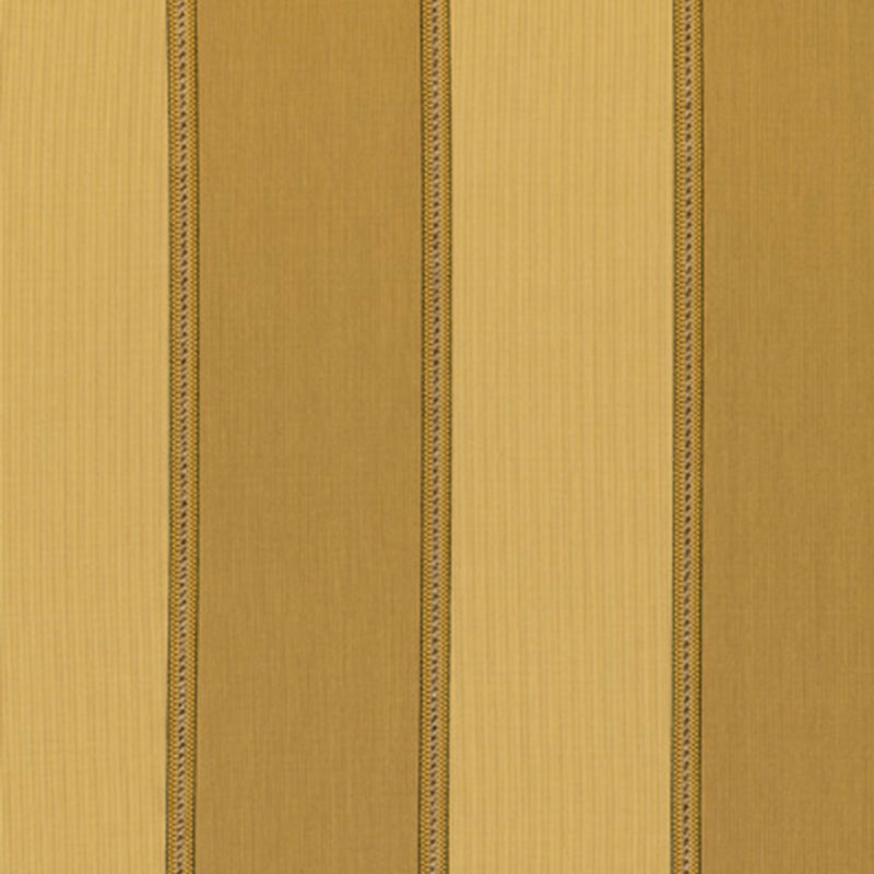 Gold striped wallpaper with vertical panels and braided border, metallic finish; elegant home decor