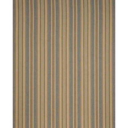 Vertical striped woven rug in tan, beige and blue-gray tones; contemporary rectangular decor.