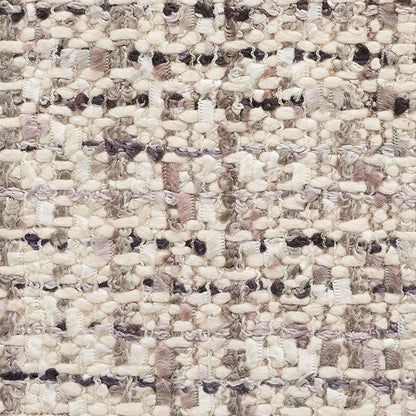 Cream & ivory boucle tweed fabric with gray & lavender specks; chunky woven texture swatch.