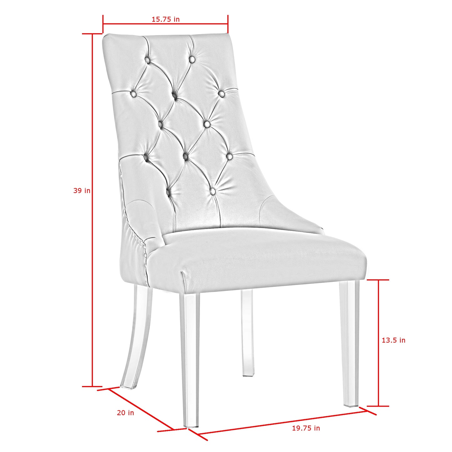 Set of Two Tufted Cream and Clear Upholstered Linen Dining Side Chairs