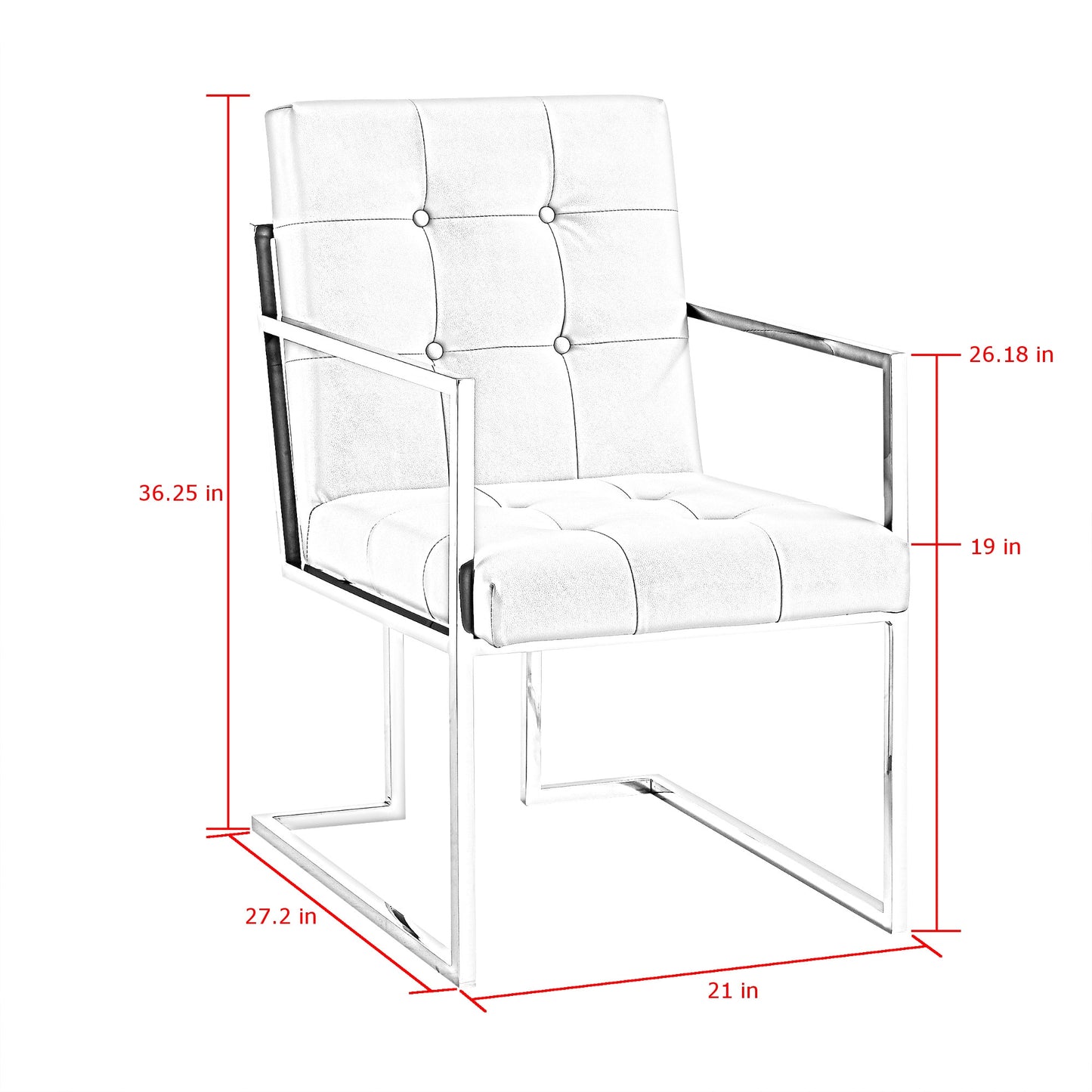 Set of Two Tufted White and Gold Upholstered Faux Leather Dining Arm Chairs