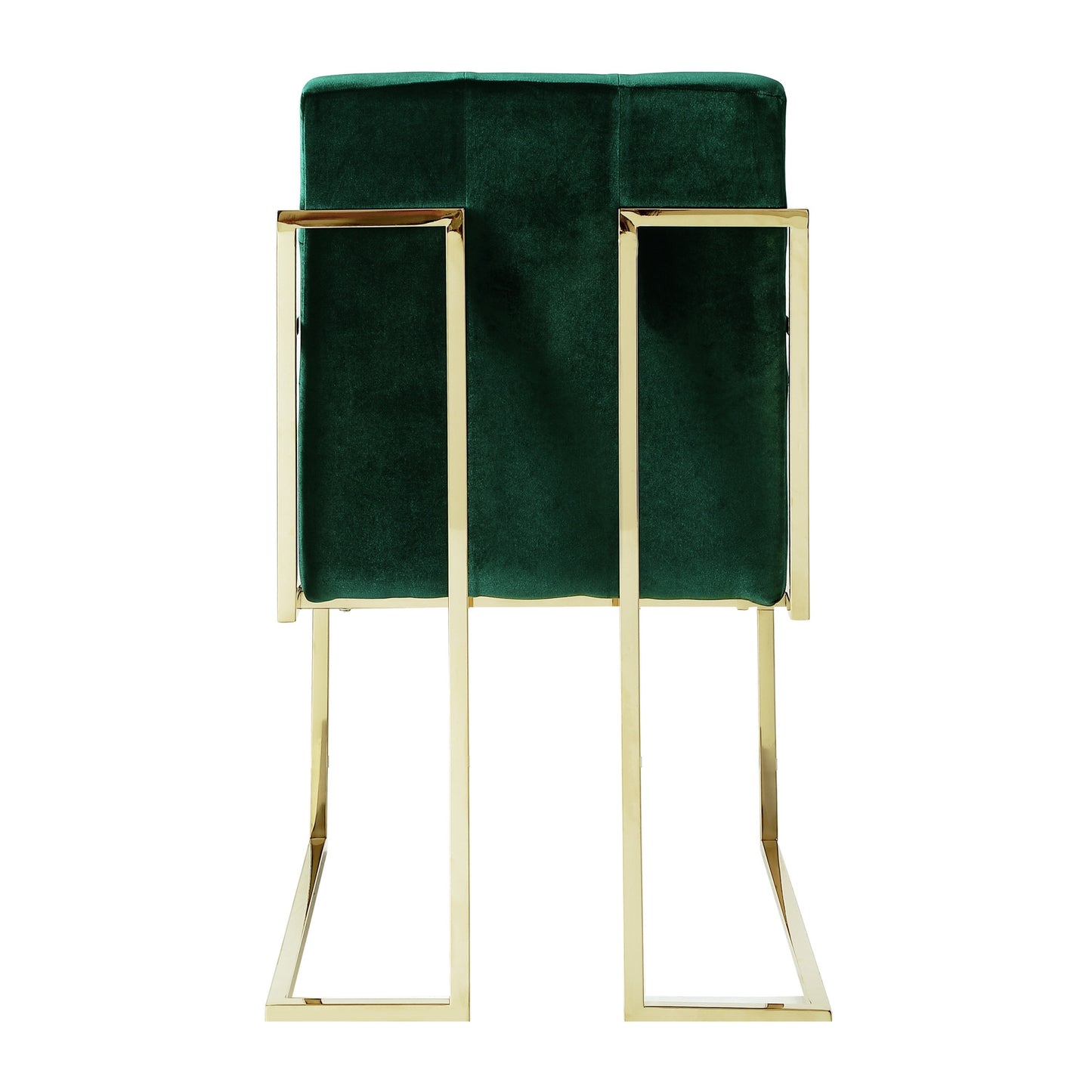 Set of Two Tufted Hunter Green and Gold Upholstered Velvet Dining Arm Chairs