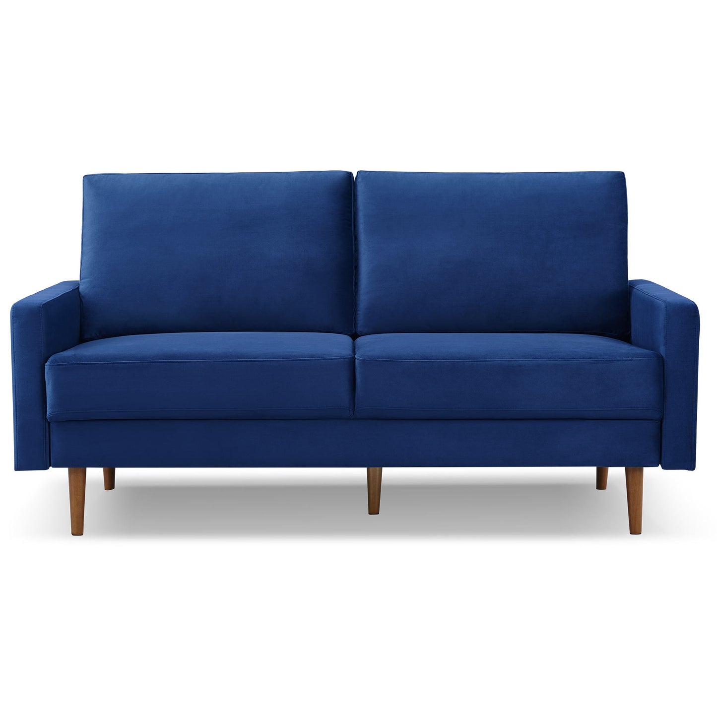 69" Blue Velvet Sofa With Dark Brown Legs