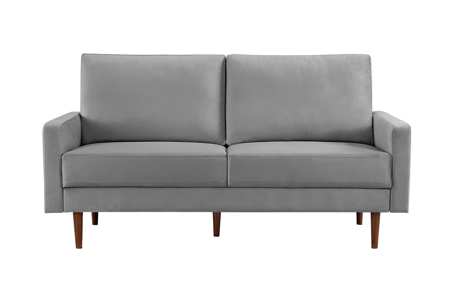 69" Gray Velvet Sofa With Dark Brown Legs