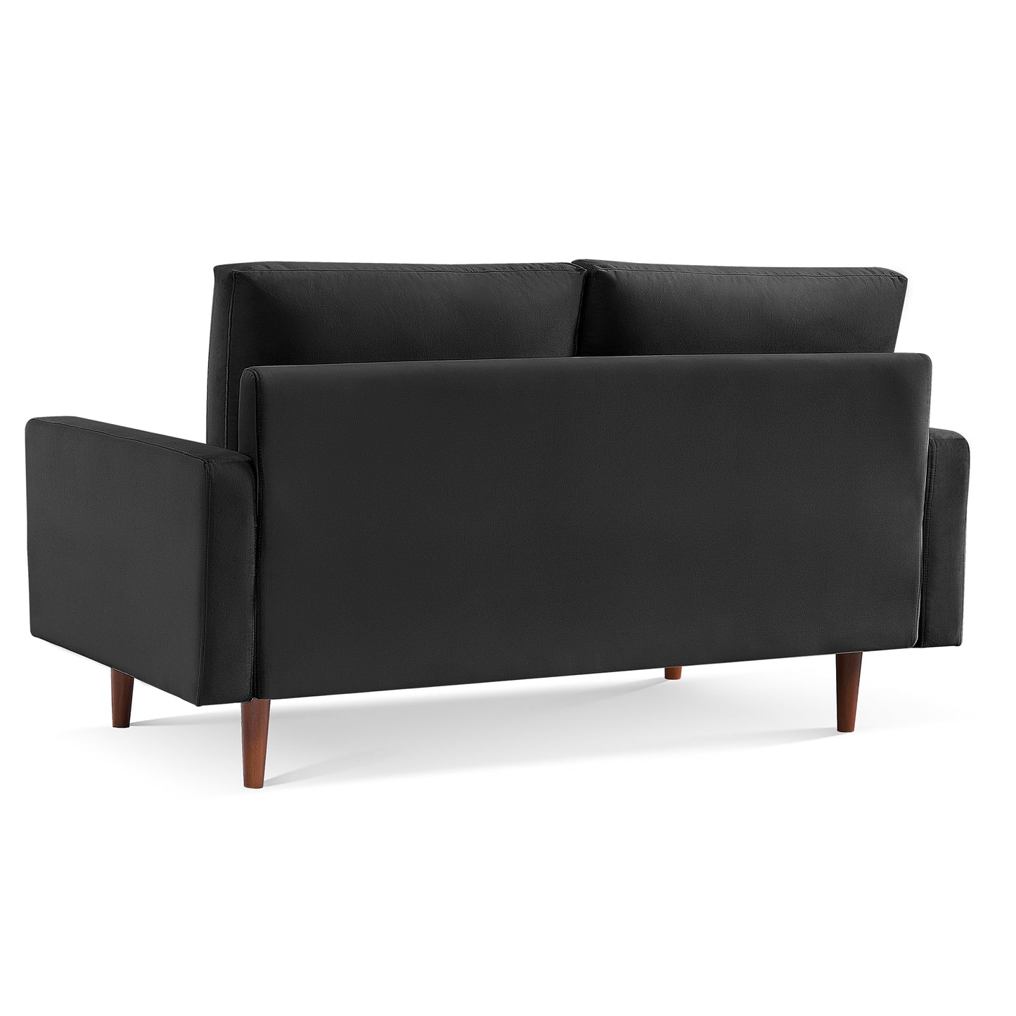 69" Black Velvet Sofa With Dark Brown Legs