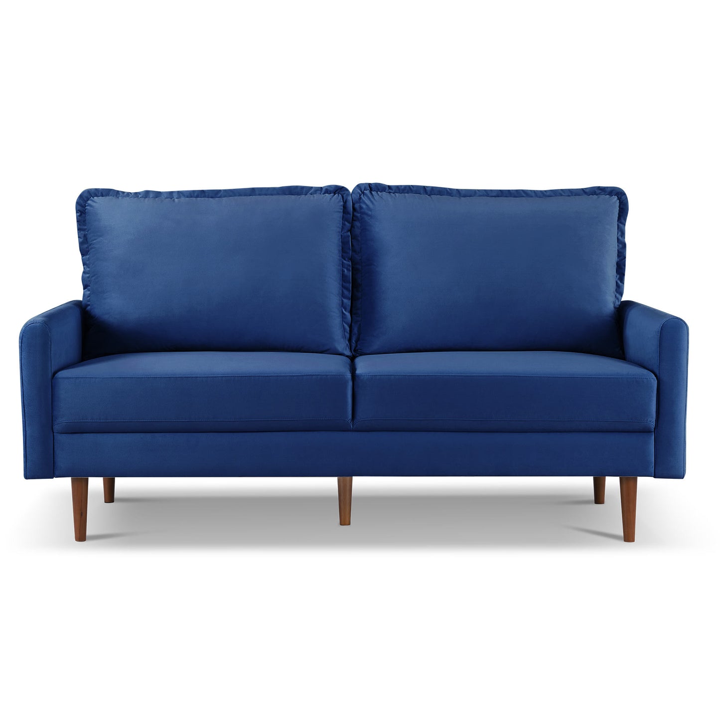 69" Blue Velvet Sofa With Dark Brown Legs