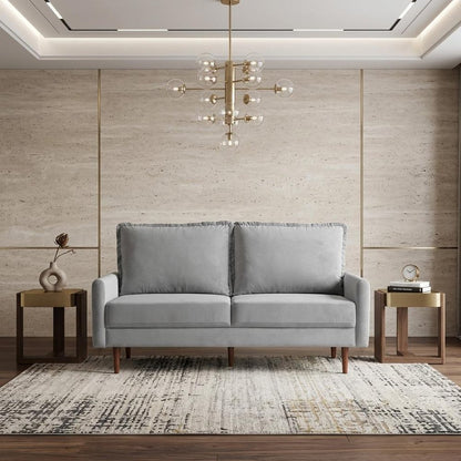 69" Gray Velvet Sofa With Dark Brown Legs