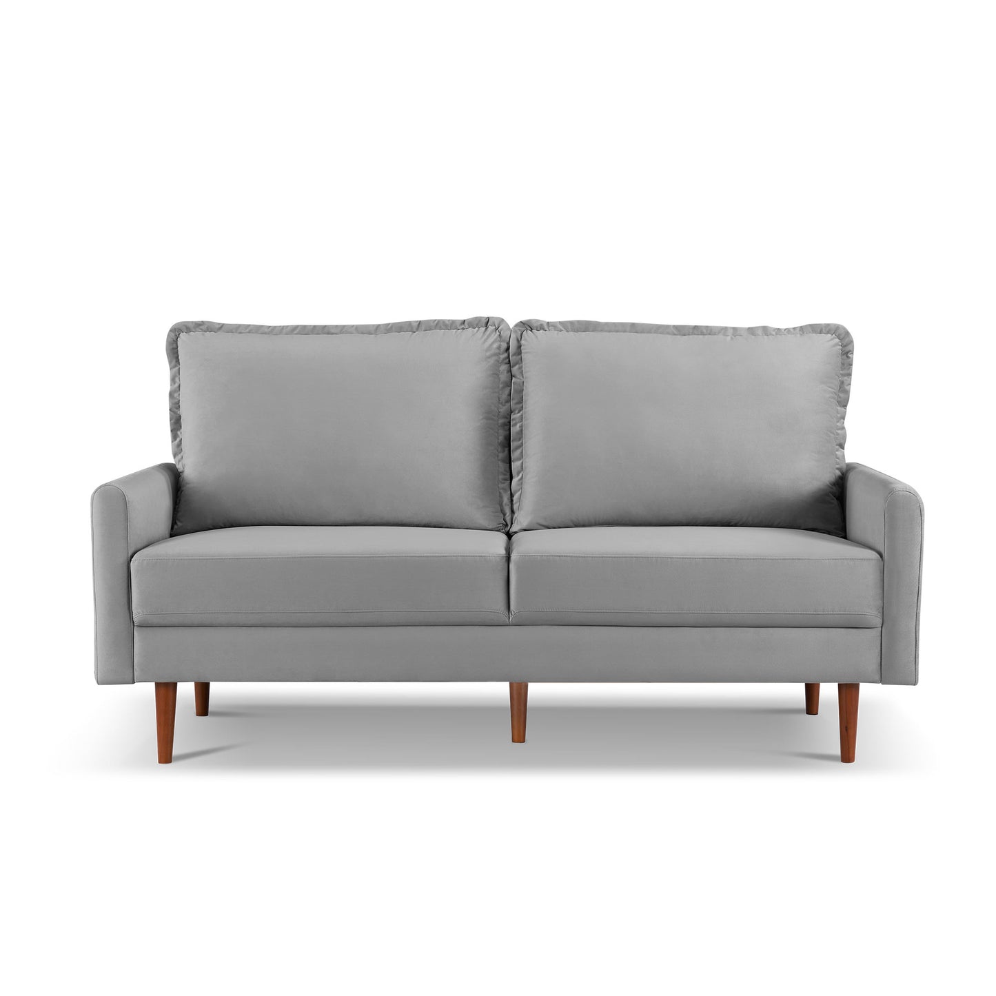 69" Gray Velvet Sofa With Dark Brown Legs
