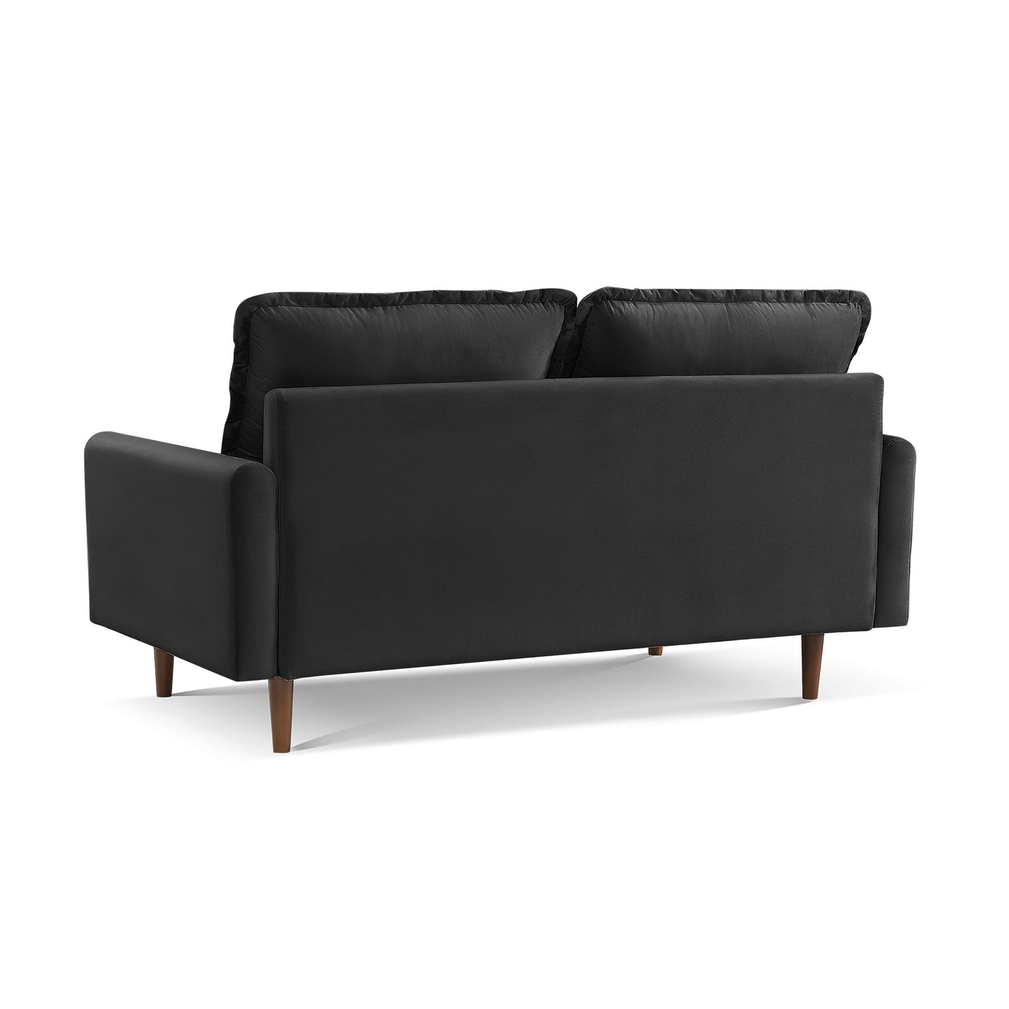 69" Black Velvet Sofa With Dark Brown Legs