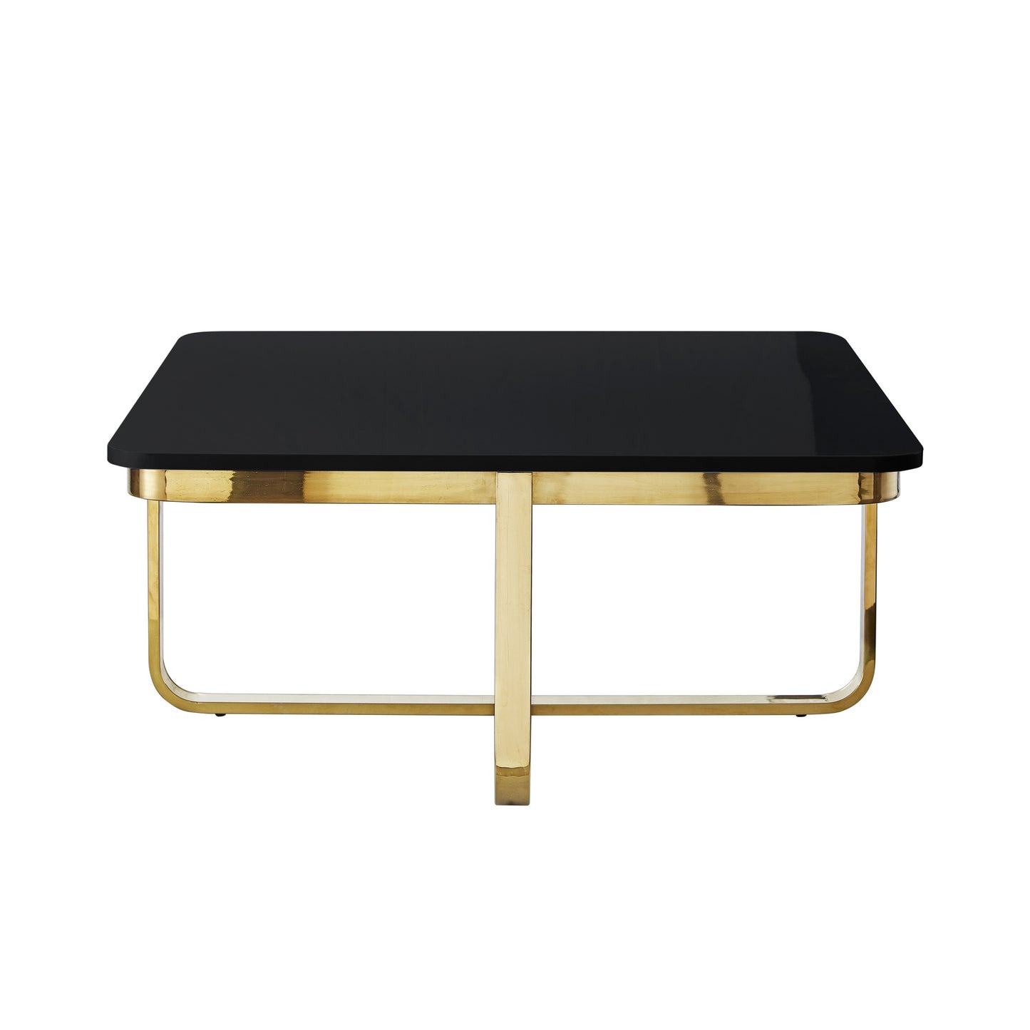 35" Black And Gold Stainless Steel Square Coffee Table