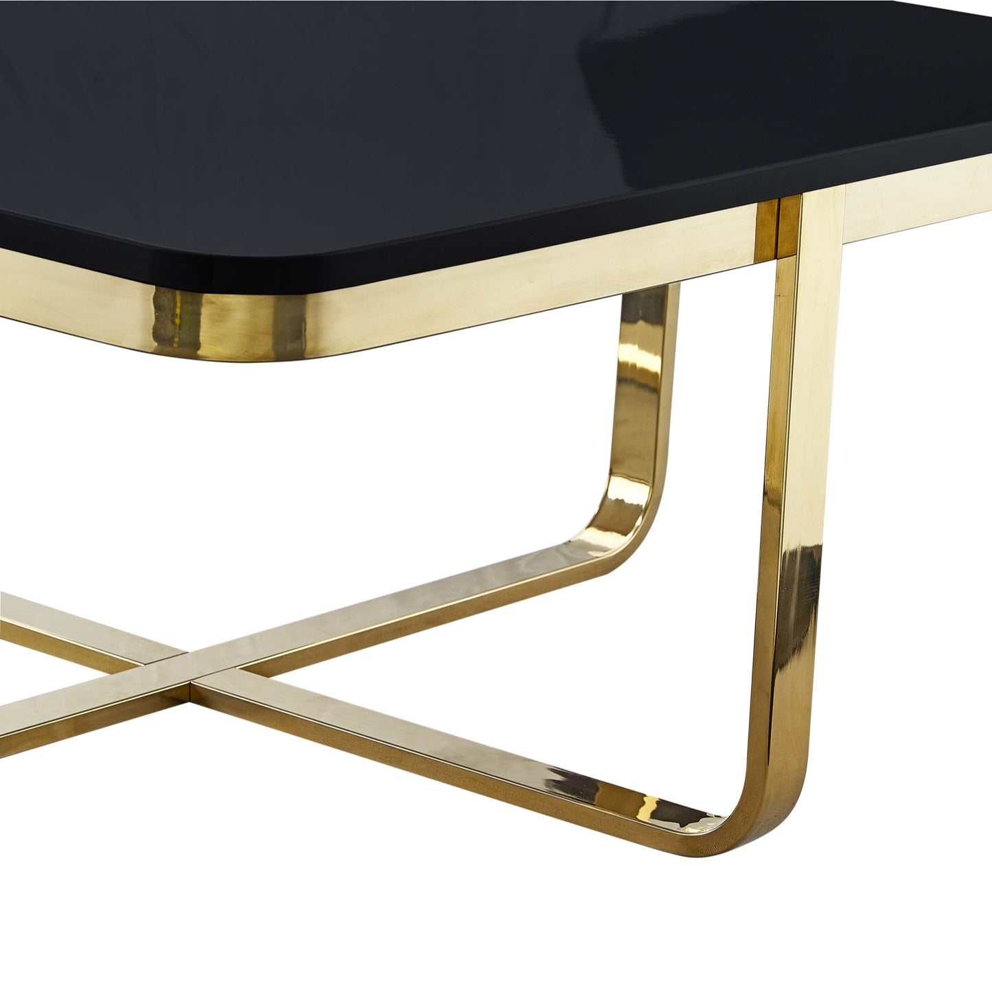 35" Black And Gold Stainless Steel Square Coffee Table