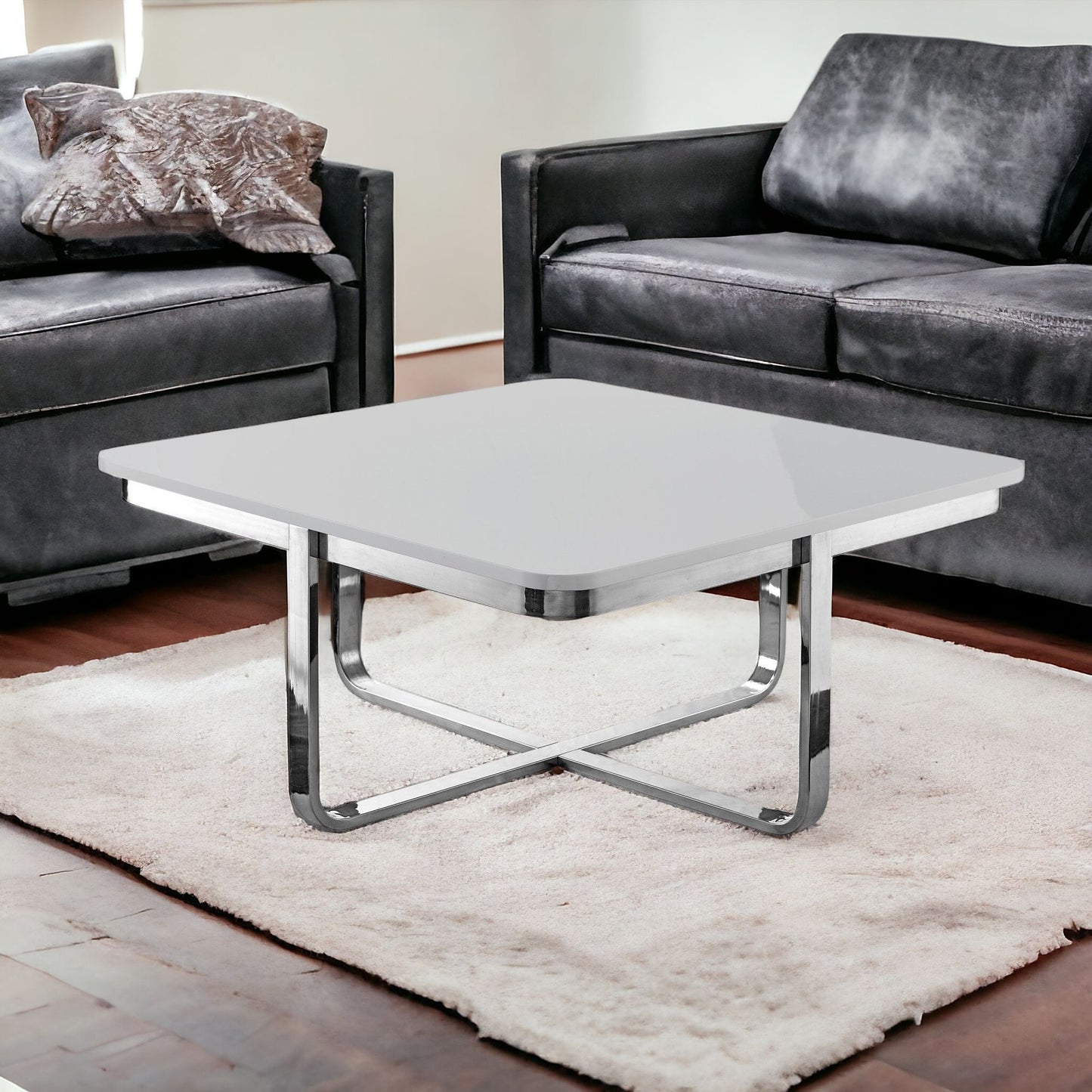 35" Black And Gold Stainless Steel Square Coffee Table