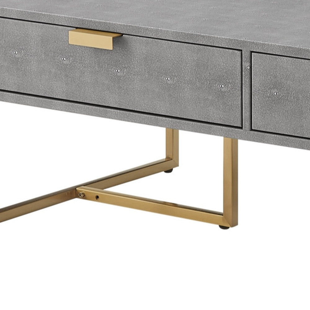 46" Gray And Gold Stainless Steel Coffee Table With Two Drawers