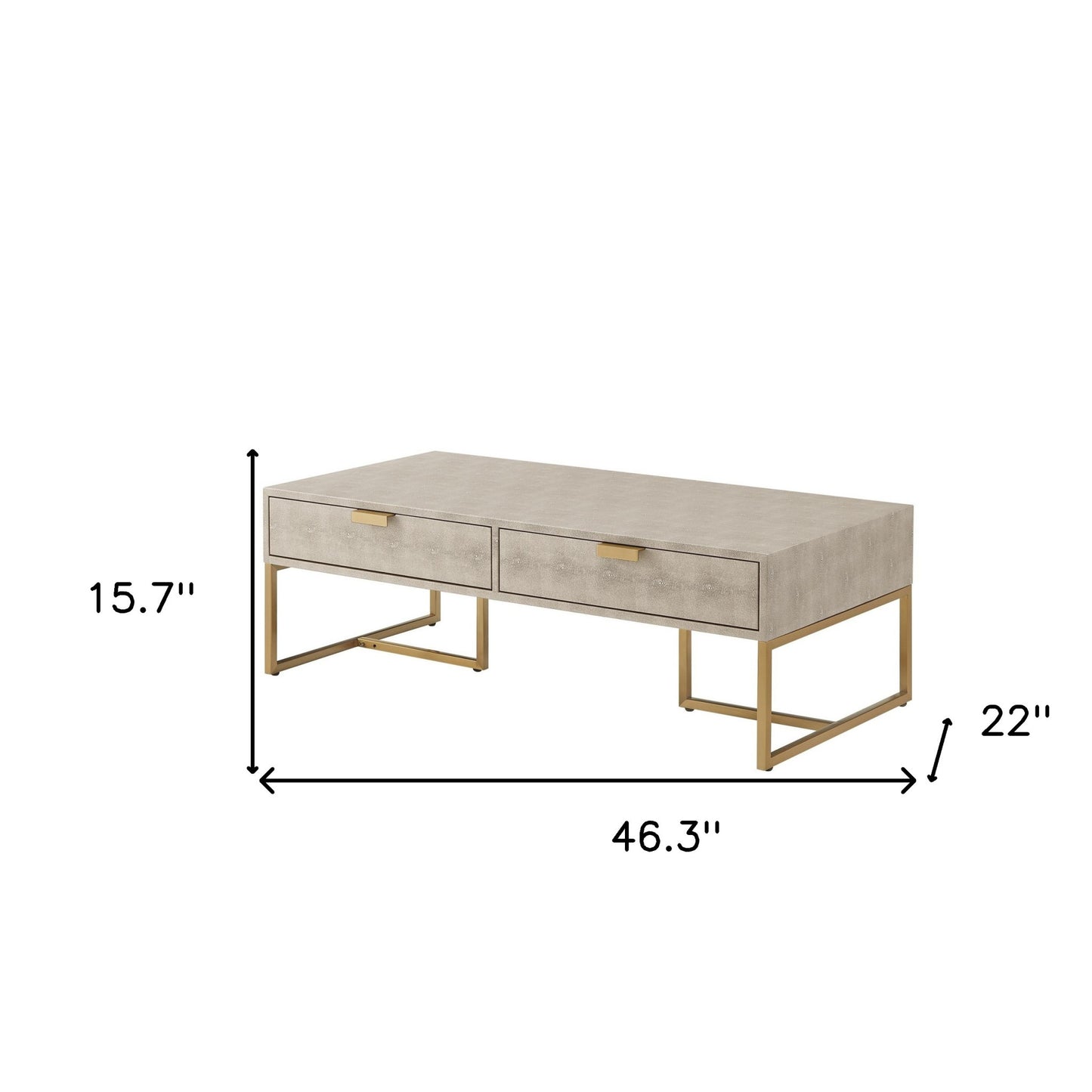 46" Gray And Gold Stainless Steel Coffee Table With Two Drawers