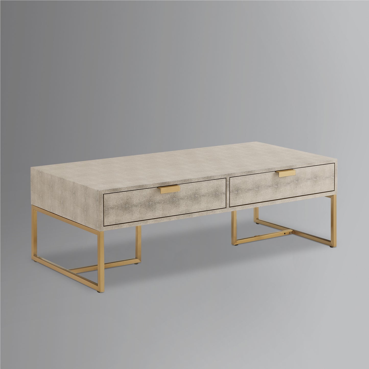 46" Gray And Gold Stainless Steel Coffee Table With Two Drawers