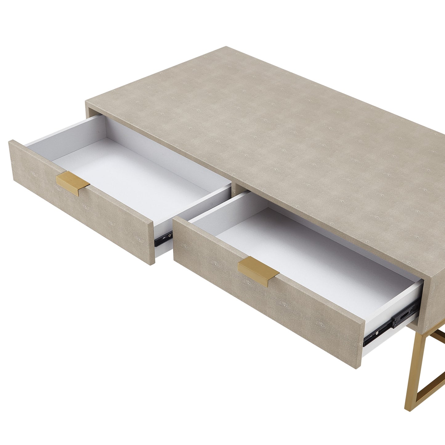 46" Gray And Gold Stainless Steel Coffee Table With Two Drawers