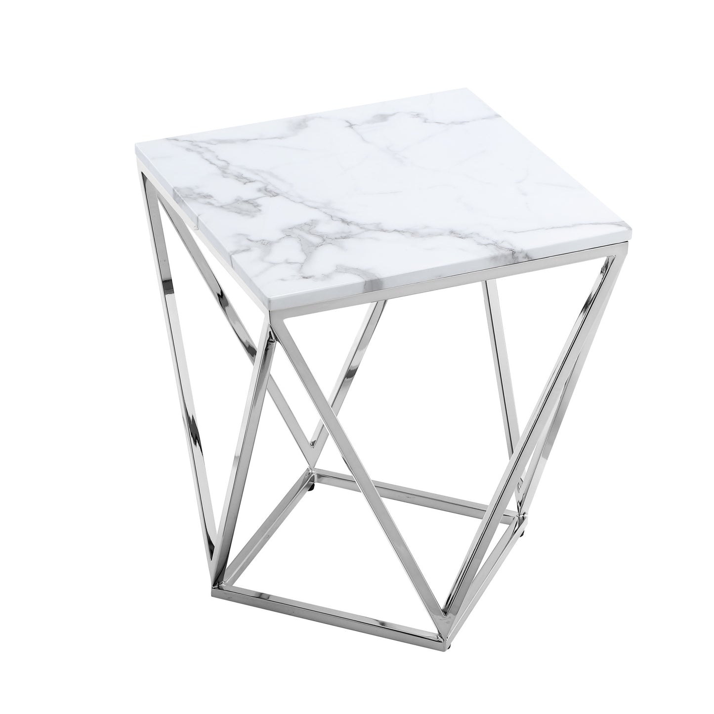 22" Silver Metallic And White Stone Square End Table