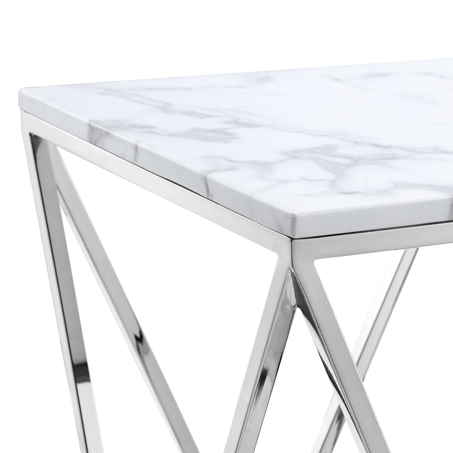 22" Silver Metallic And White Stone Square End Table