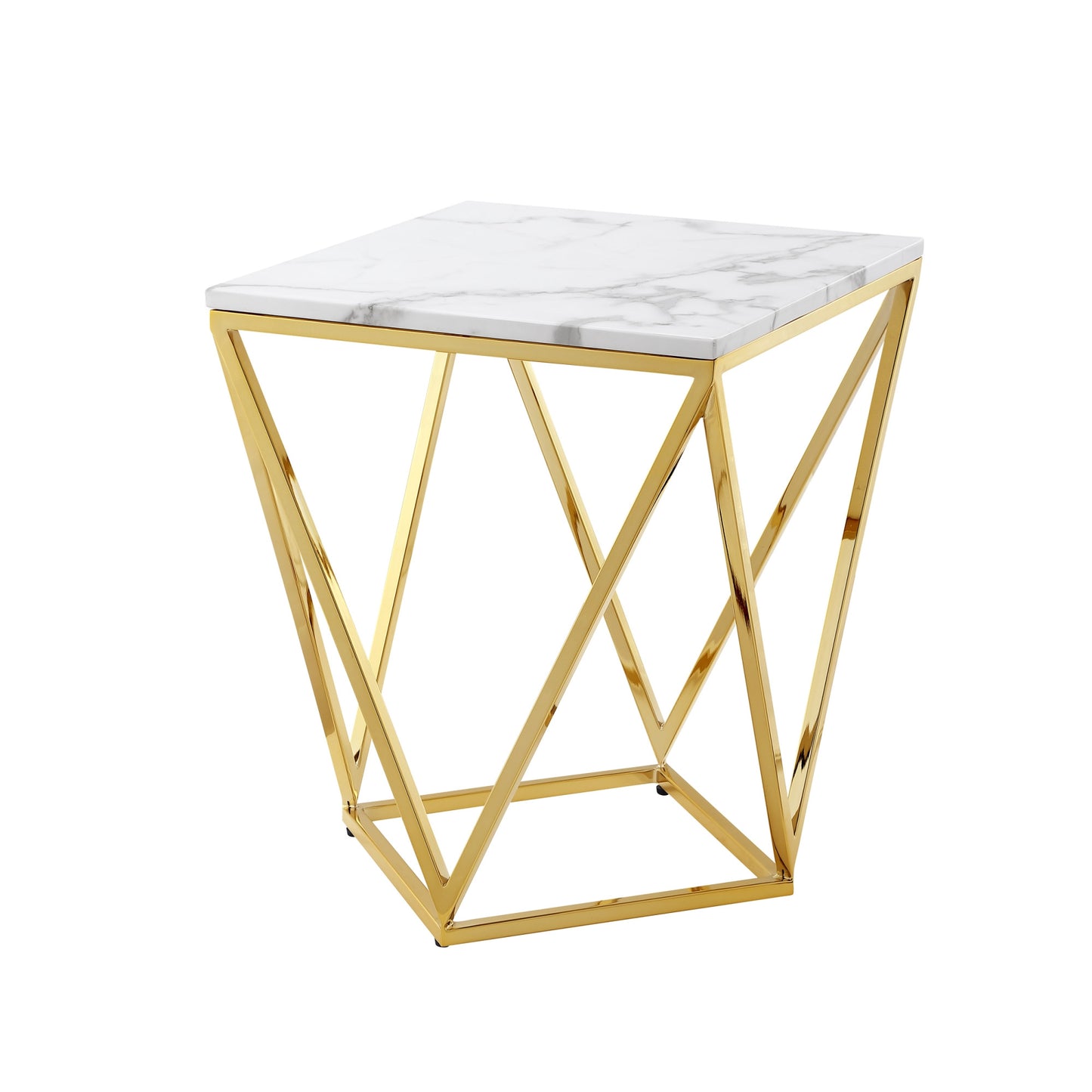 22" Silver Metallic And White Stone Square End Table