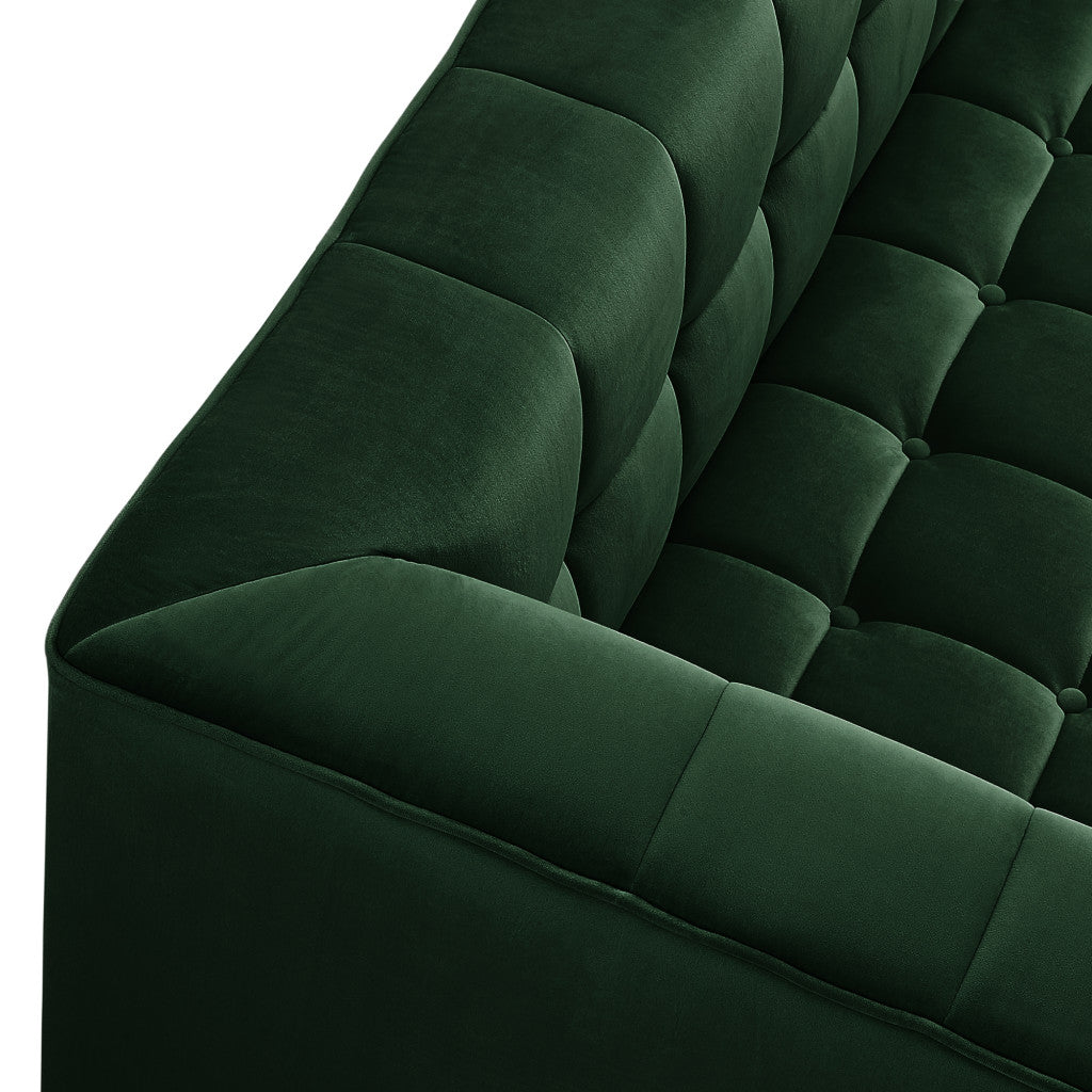 88" Hunter Green Velvet Sofa And Toss Pillows With Clear Legs