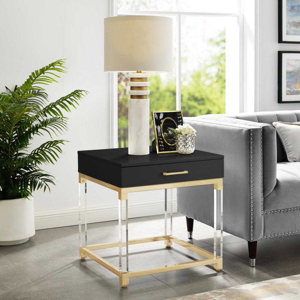 24" Gold and Black End Table with Drawer