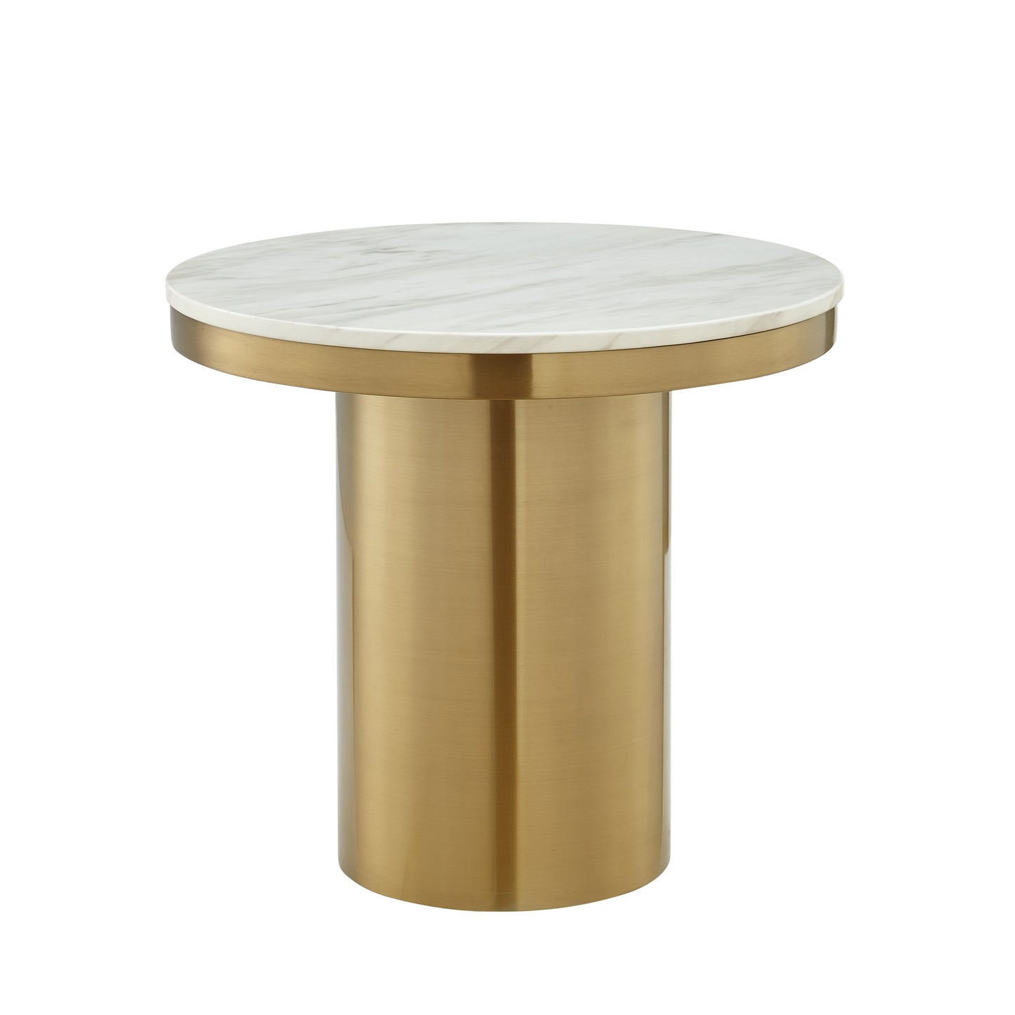 22" Gold And White Marble And Stainless Steel Round End Table