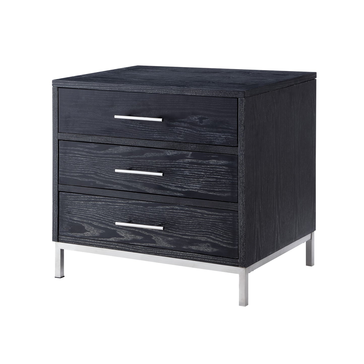 24" Silver Metallic And Black End Table With Three Drawers