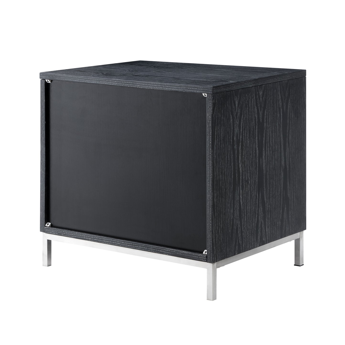 24" Silver Metallic And Black End Table With Three Drawers