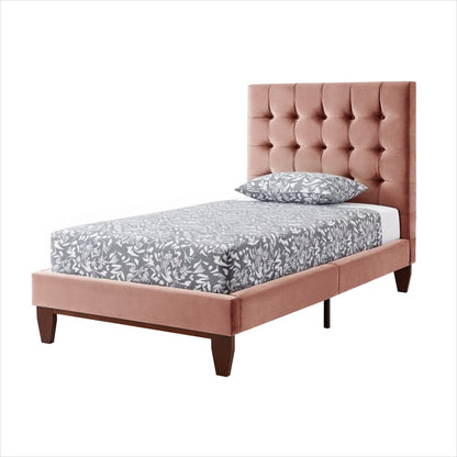 Blush Solid Wood Twin Tufted Upholstered Velvet Bed
