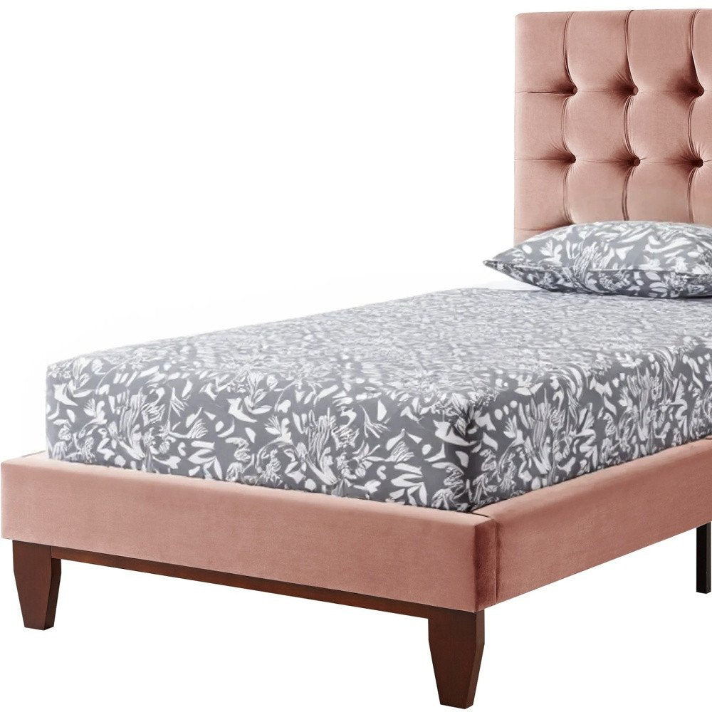 Blush Solid Wood Twin Tufted Upholstered Velvet Bed