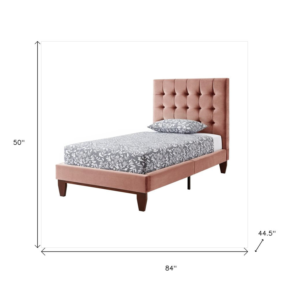Blush Solid Wood Twin Tufted Upholstered Velvet Bed