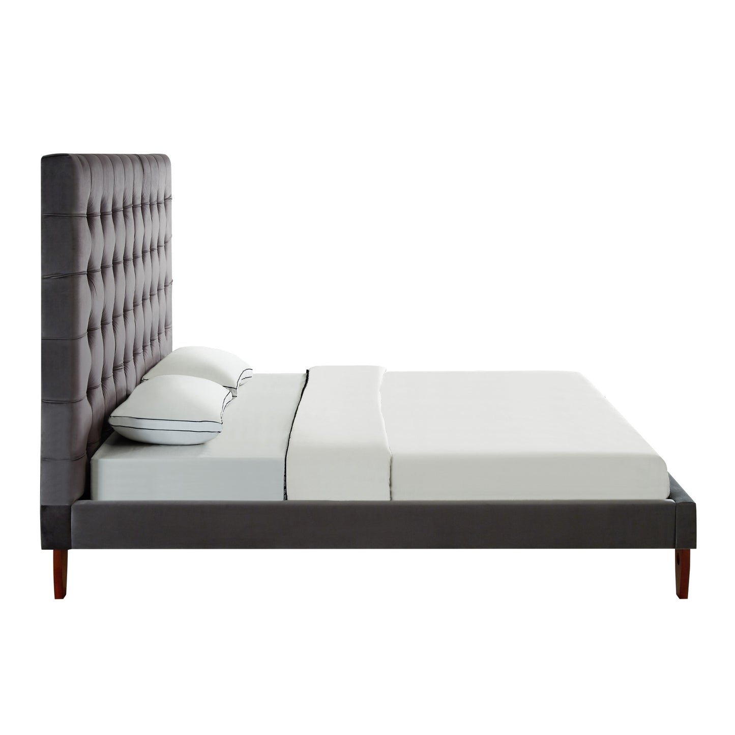 Gray Solid Wood King Tufted Upholstered Velvet Bed