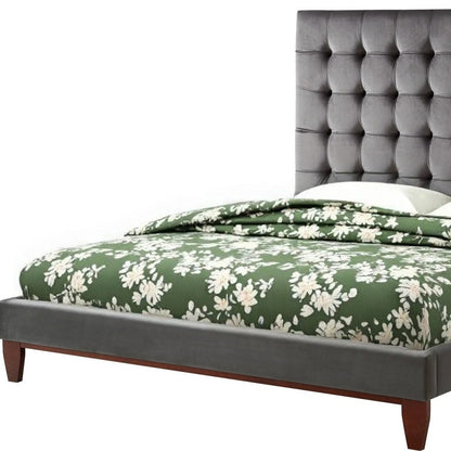 Gray Solid Wood King Tufted Upholstered Velvet Bed