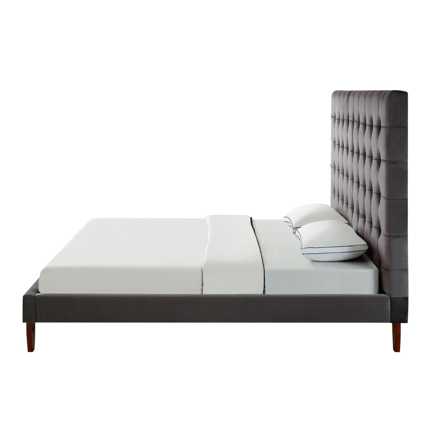 Gray Solid Wood King Tufted Upholstered Velvet Bed