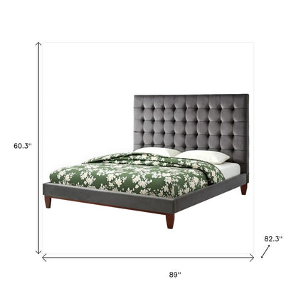 Gray Solid Wood King Tufted Upholstered Velvet Bed