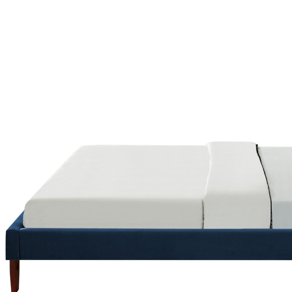 Navy Blue Solid Wood King Tufted Upholstered Velvet Bed